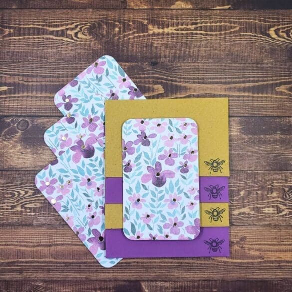 Purple Flowers with Metallic Accents Design Handmade Card & Envelope Set