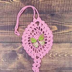 Green and Pink Butterfly on Pastel Pink Flutter Charm