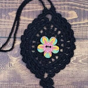 Magenta and Leaves Flower on Black Bloom Charm