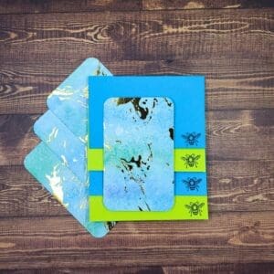 Blue & Green Watercolor with Metallic Accents Design Handmade Card & Envelope Set