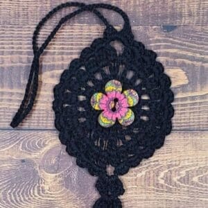 Magenta and Geometric Flower on Black Bloom Charm