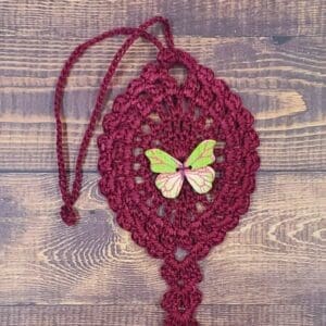 Green and Pink Butterfly on Burgundy Flutter Charm